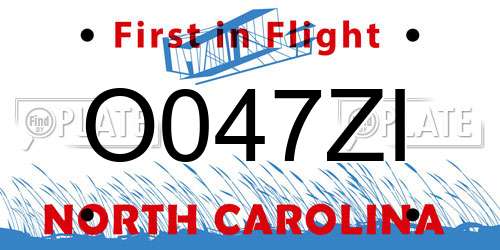 O047ZI North Carolina License Plate