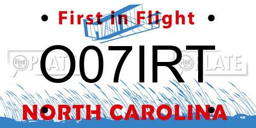 O07IRT North Carolina License Plate