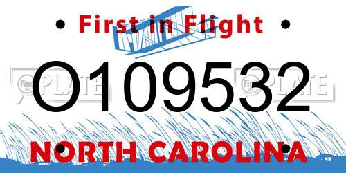 O109532 North Carolina License Plate