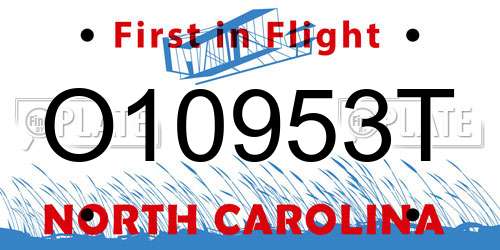 O10953T North Carolina License Plate