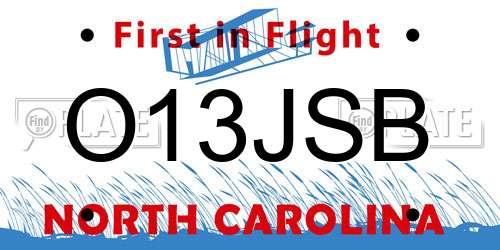 O13JSB North Carolina License Plate