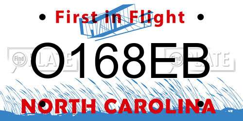 O168EB North Carolina License Plate
