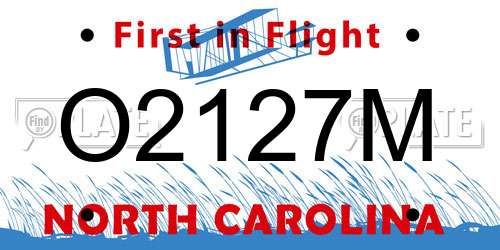 O2127M North Carolina License Plate