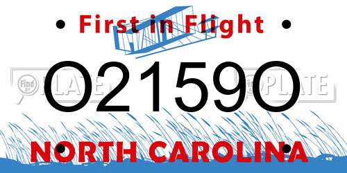 O2159O North Carolina License Plate