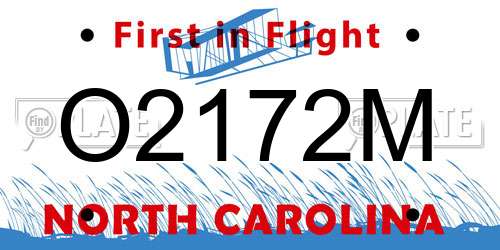 O2172M North Carolina License Plate