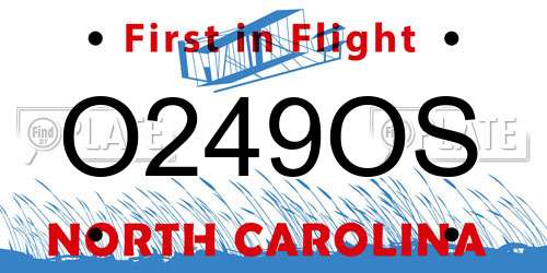O249OS North Carolina License Plate