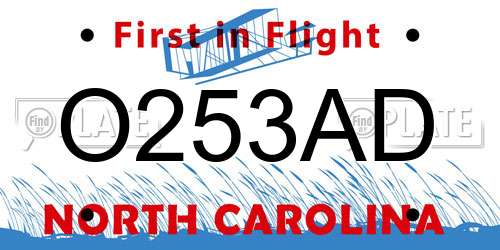 O253AD North Carolina License Plate