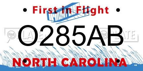 O285AB North Carolina License Plate