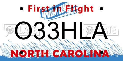 O33HLA North Carolina License Plate