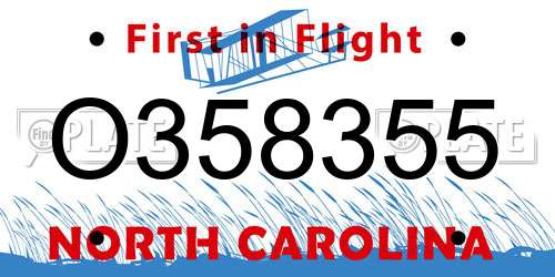 O358355 North Carolina License Plate
