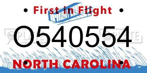 O540554 North Carolina License Plate