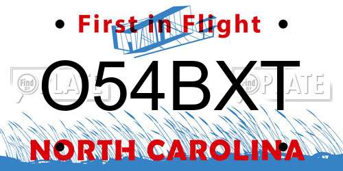 O54BXT North Carolina License Plate