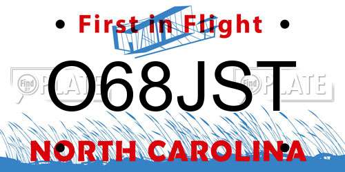 O68JST North Carolina License Plate