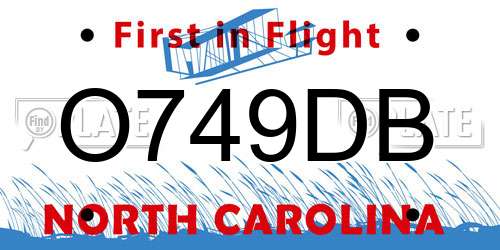 O749DB North Carolina License Plate
