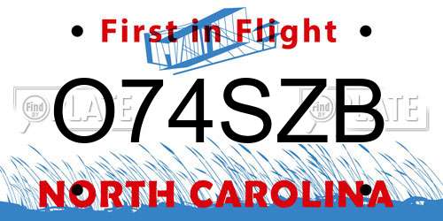 O74SZB North Carolina License Plate