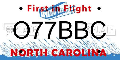 O77BBC North Carolina License Plate