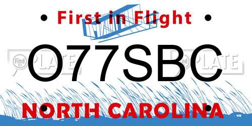 O77SBC North Carolina License Plate