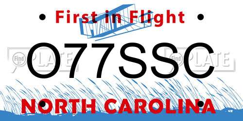 O77SSC North Carolina License Plate