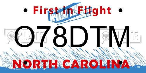 O78DTM North Carolina License Plate
