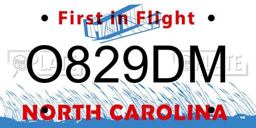 O829DM North Carolina License Plate