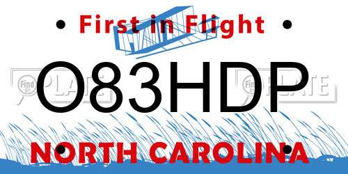 O83HDP North Carolina License Plate