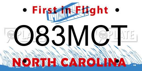 O83MCT North Carolina License Plate