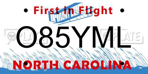 O85YML North Carolina License Plate