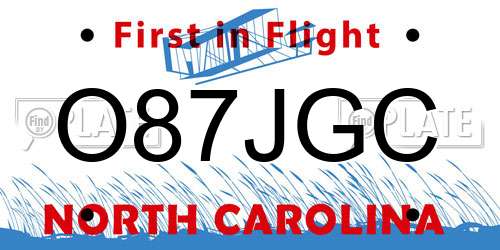 O87JGC North Carolina License Plate