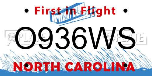 O936WS North Carolina License Plate