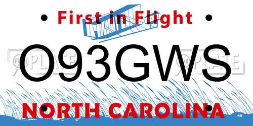 O93GWS North Carolina License Plate