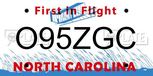 O95ZGC North Carolina License Plate