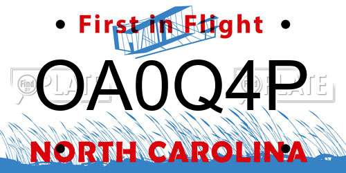 OA0Q4P North Carolina License Plate