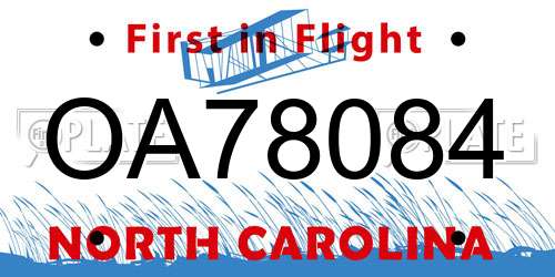 OA78084 North Carolina License Plate