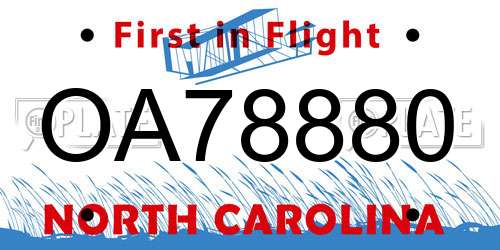 OA78880 North Carolina License Plate