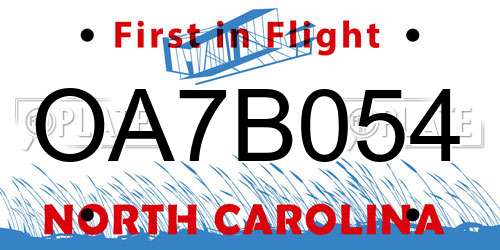 OA7B054 North Carolina License Plate