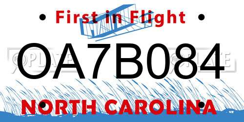 OA7B084 North Carolina License Plate
