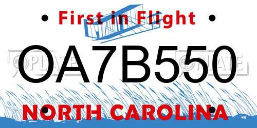 OA7B550 North Carolina License Plate