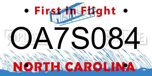 OA7S084 North Carolina License Plate