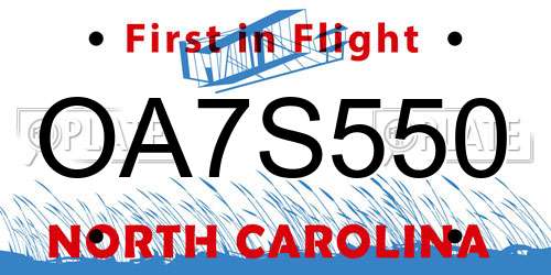 OA7S550 North Carolina License Plate