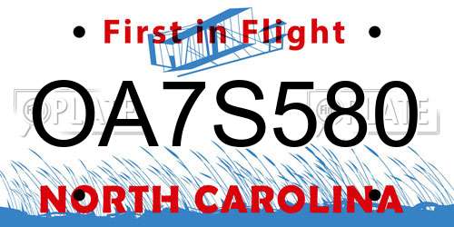 OA7S580 North Carolina License Plate