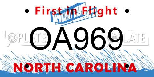 OA969 North Carolina License Plate