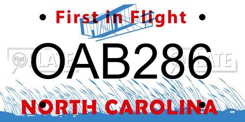 OAB286 North Carolina License Plate