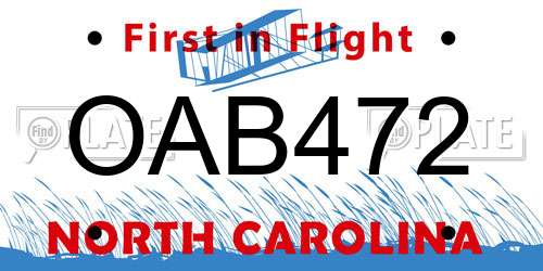 OAB472 North Carolina License Plate