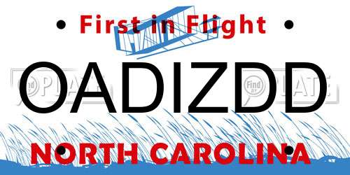 OADIZDD North Carolina License Plate