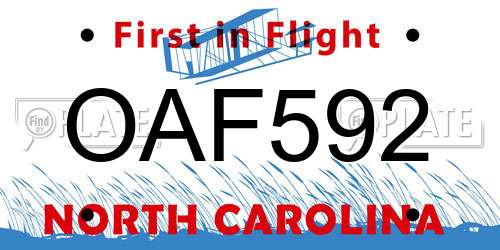 OAF592 North Carolina License Plate