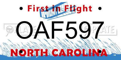OAF597 North Carolina License Plate