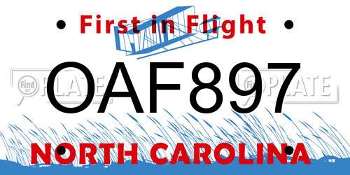 OAF897 North Carolina License Plate