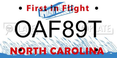 OAF89T North Carolina License Plate