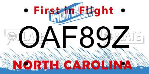 OAF89Z North Carolina License Plate