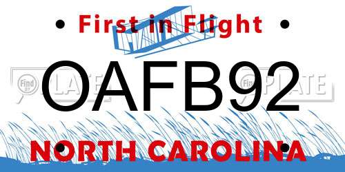 OAFB92 North Carolina License Plate